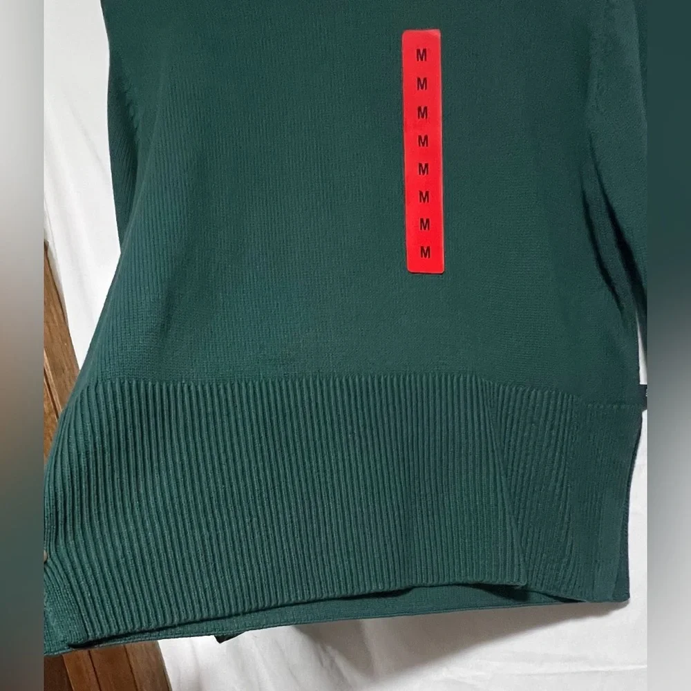 NWT GAP Deep Teal 100% Cotton Split Seam Crew Neck Knit Ribbed Sweater Cozy